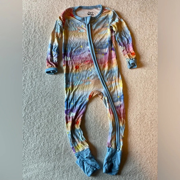 Mama Lulu 6-12 month pajamas. Sunset/rainbow design. Bamboo/viscose blend. - Picture 1 of 6